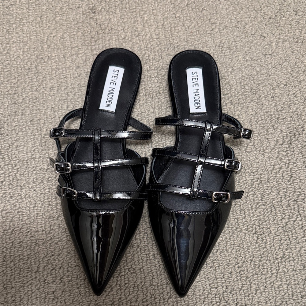 Steve Madden Black Patent Leather Mules